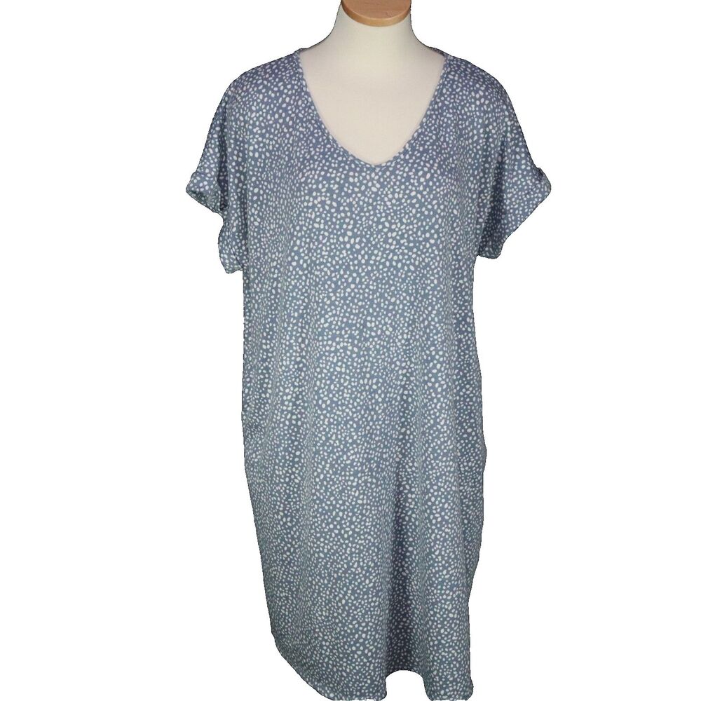 Moa Moa T-shirt Dress w/pockets Size 2x Blue/White Polka Dot